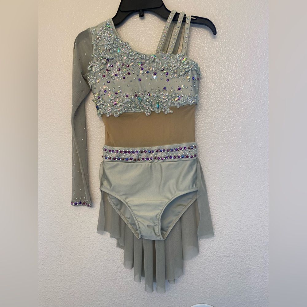 Glamorous Custom solo dance costume gray lyrical illusion LC-large child